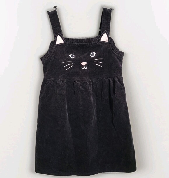 Other - Gymboree Black Cat Dress Girls Sz 8 Corduroy Jumper Pinafore Embroidered Novelty
